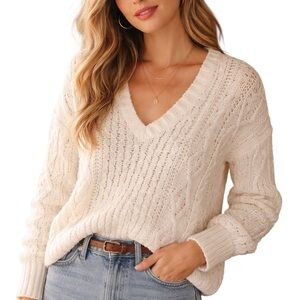 J. Crew Point Sur NWT Ivory Cable Knit Sweater XL Cottagecore